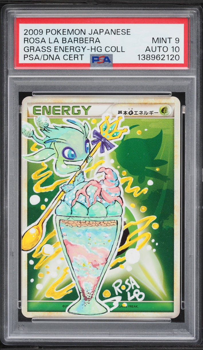 2009 Pokemon Japanese Heartgold Collection Grass Energy Rosa La Barbera AUTO DNA 10 PSA 9 MINT
