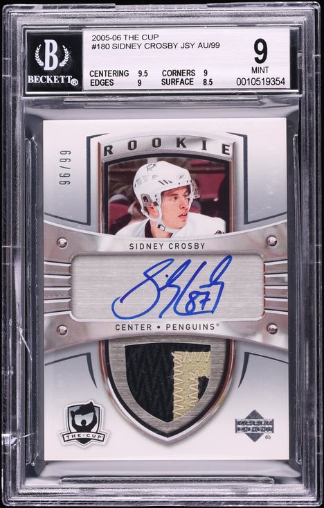 2005 Upper Deck The Cup Sidney Crosby ROOKIE PATCH AUTO /99 #180 BGS 9 MINT