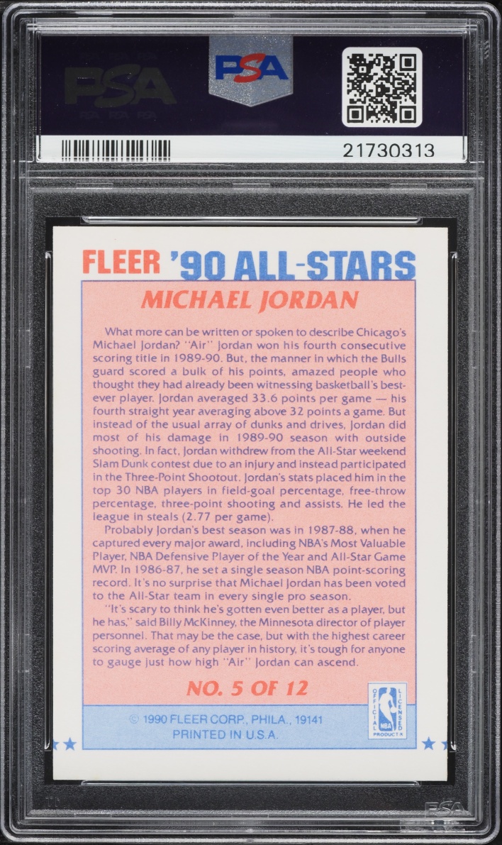 1990 Fleer All Stars Michael Jordan #5 PSA 10 GEM MINT