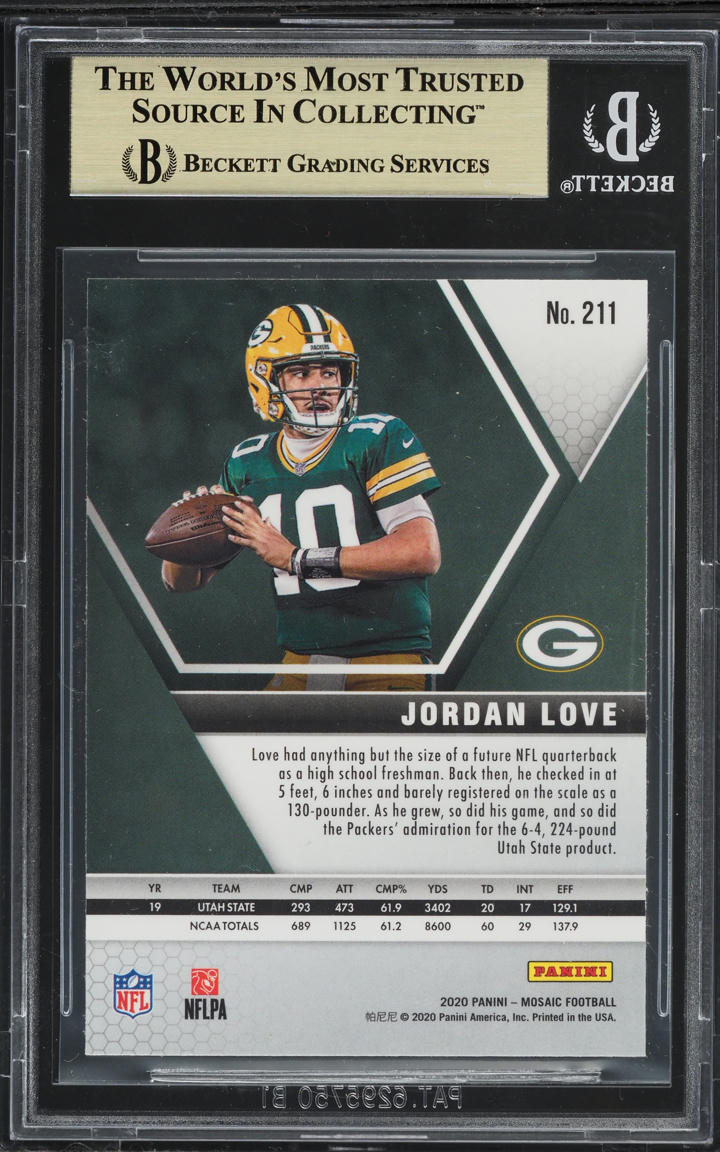 2020 Panini Mosaic Jordan Love ROOKIE #211 BGS 9.5 GEM MINT