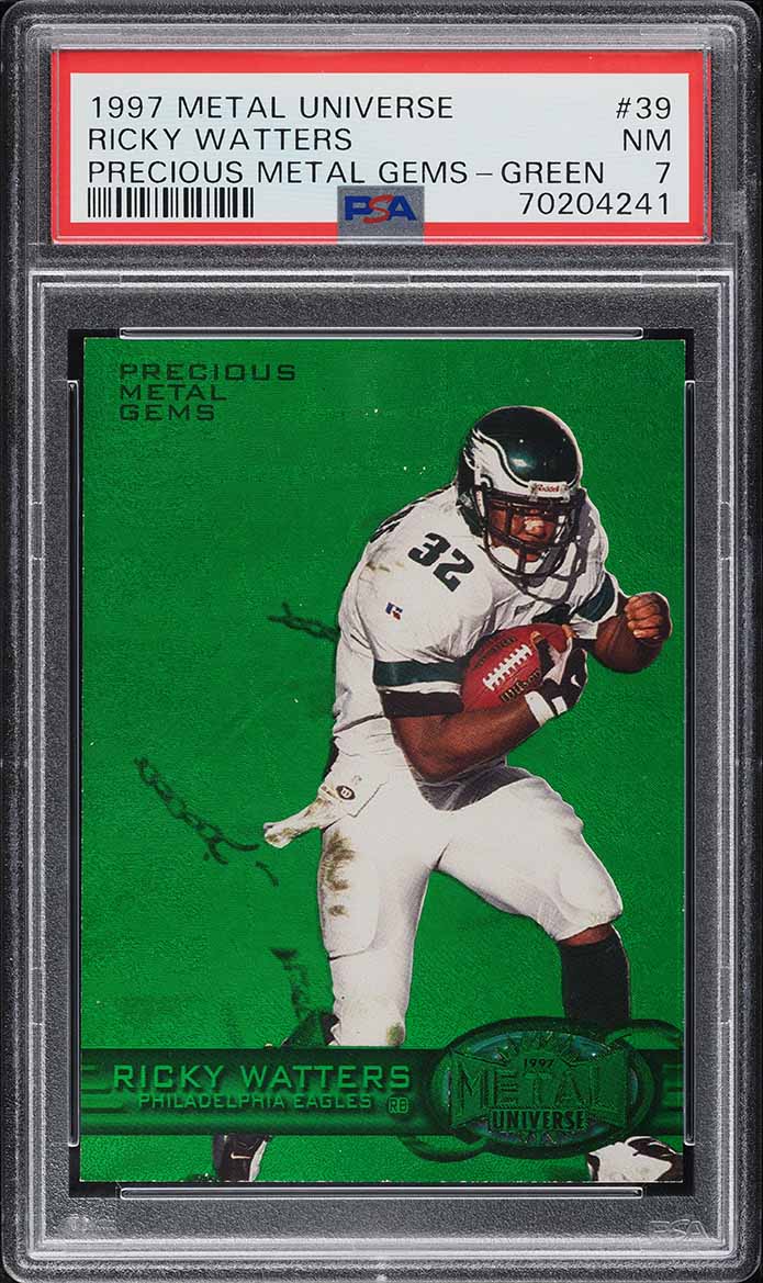 1997 Metal Universe Precious Metal Gems PMG Green Ricky Watters /15 #39 PSA 7