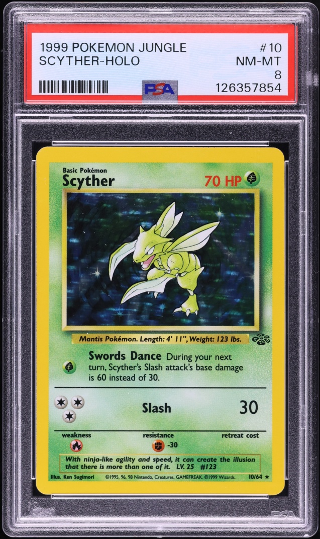 1999 Pokemon Jungle Holo Scyther #10 PSA 8 NM-MT