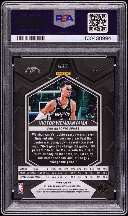 2023 Panini Mosaic Black Gold Choice Victor Wembanyama ROOKIE 8/8 #238 PSA 10 GEM MINT