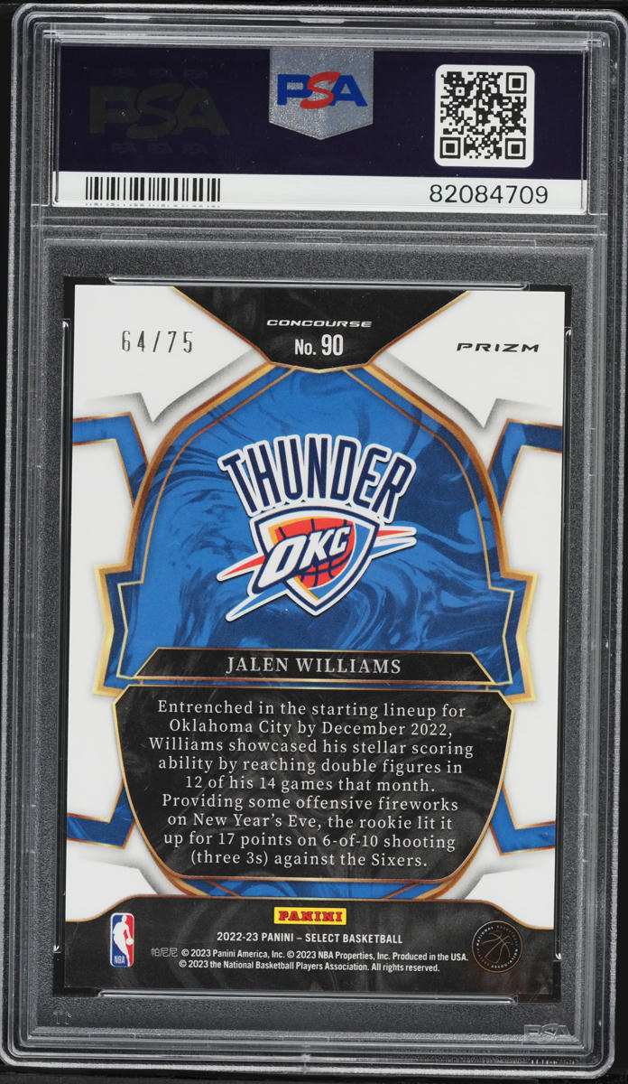 2022 Select Concourse Neon Green Jalen Williams ROOKIE /75 #90 PSA 10 GEM MINT