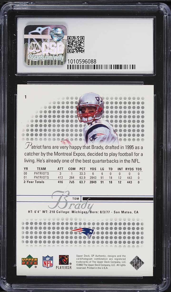 2002 SP Authentic Tom Brady #1 CSG 8 NM-MT