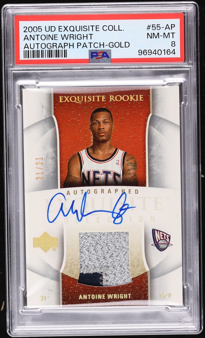 2005 Exquisite Collection Gold Antoine Wright ROOKIE PATCH AUTO 21/21 #55-AP PSA 8 NM-MT - Photo 1