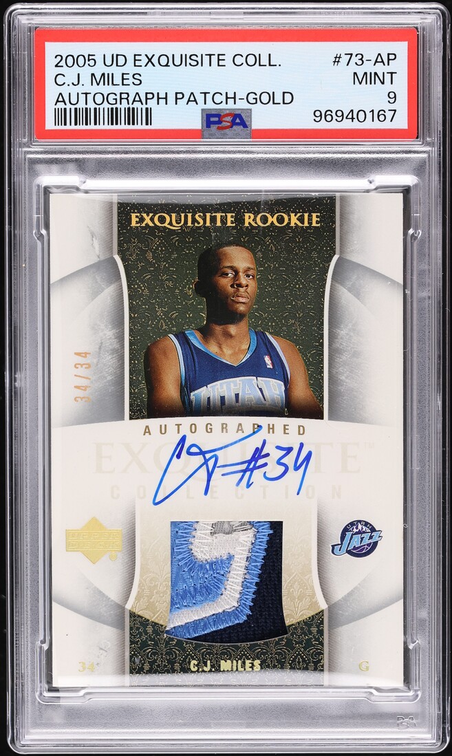 2005 Exquisite Collection Gold C.J. Miles ROOKIE PATCH AUTO 34/34 #73-AP PSA 9 MINT - Photo 1