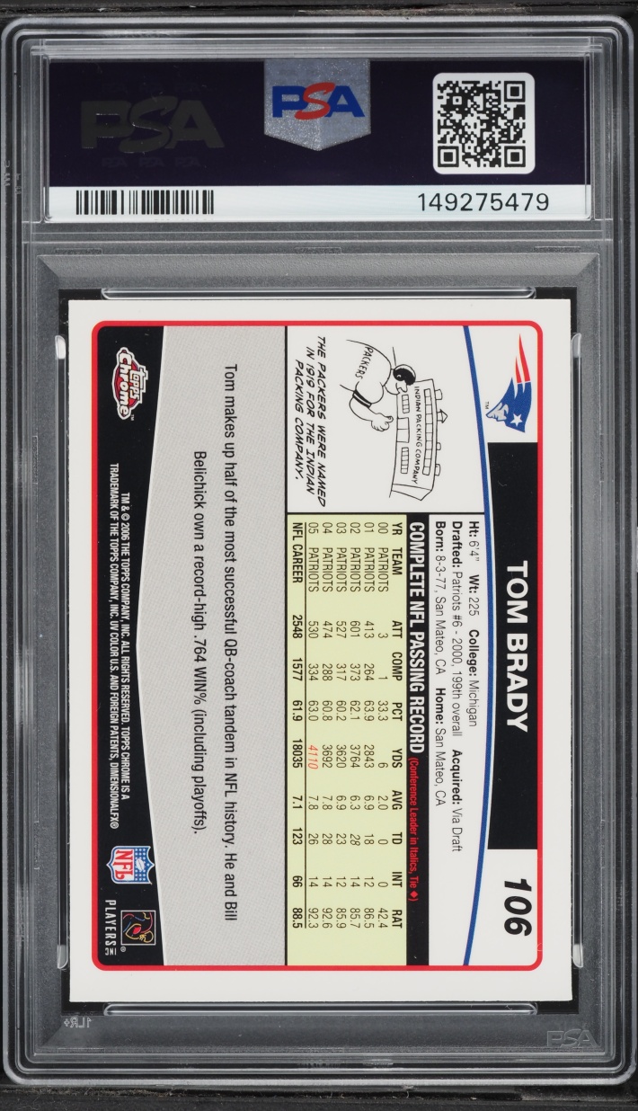2006 Topps Chrome Tom Brady #106 PSA 8 NM-MT