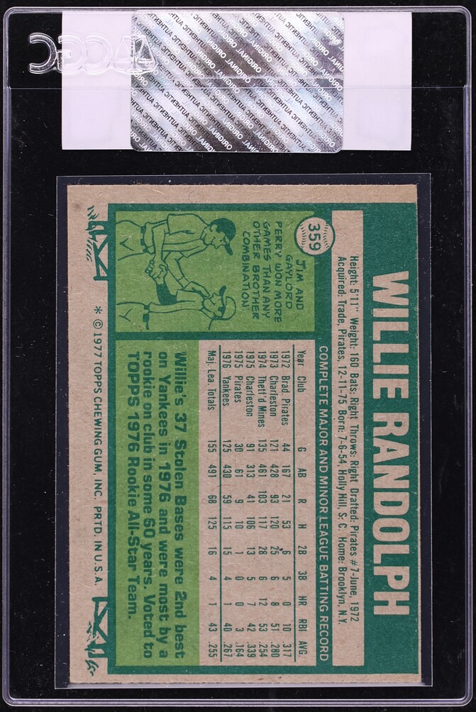 1977 Topps Willie Randolph #359 CGC AUTH