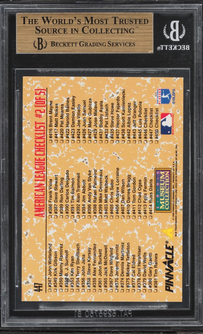 1995 Pinnacle Museum Collection Checklist Ken Griffey Jr. #447 BGS 9.5 GEM MINT