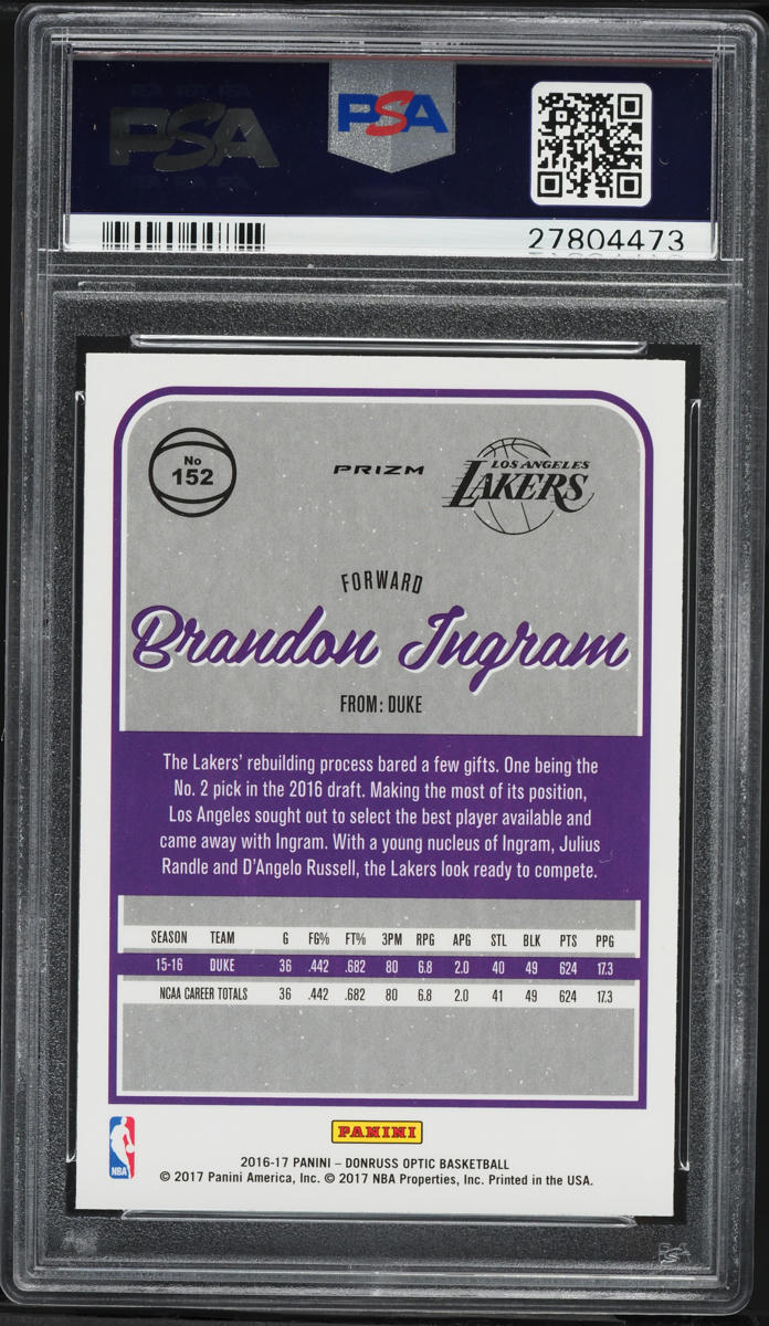 2016 Donruss Optic Holo Brandon Ingram ROOKIE #152 PSA 10 GEM MINT