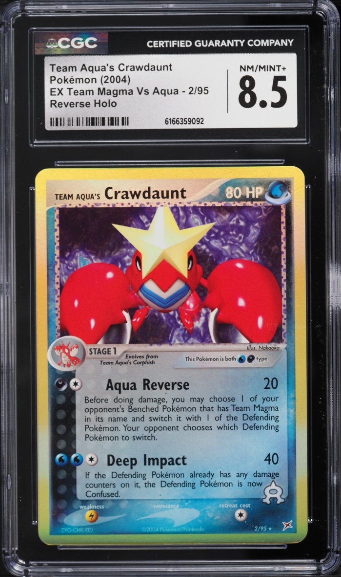 2004 Pokemon EX Team Magma Vs Aqua Reverse Holo Team Aqua's Crawdaunt #2 CGC 8.5 NM-MT+