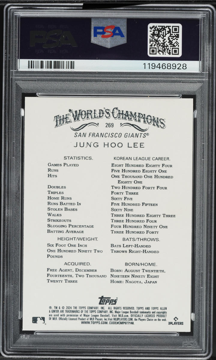 2024 Topps Allen & Ginter Jung Hoo Lee ROOKIE #269 PSA 10 GEM MINT