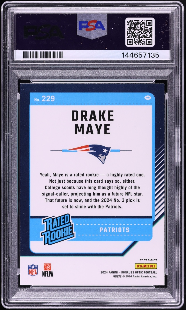 2024 Donruss Optic Pink Drake Maye ROOKIE #229 PSA 10 GEM MINT