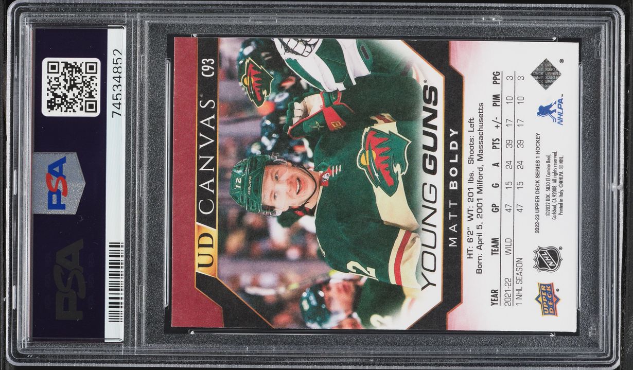 2022 Upper Deck Canvas Young Guns Matt Boldy ROOKIE #C93 PSA 10 GEM MINT