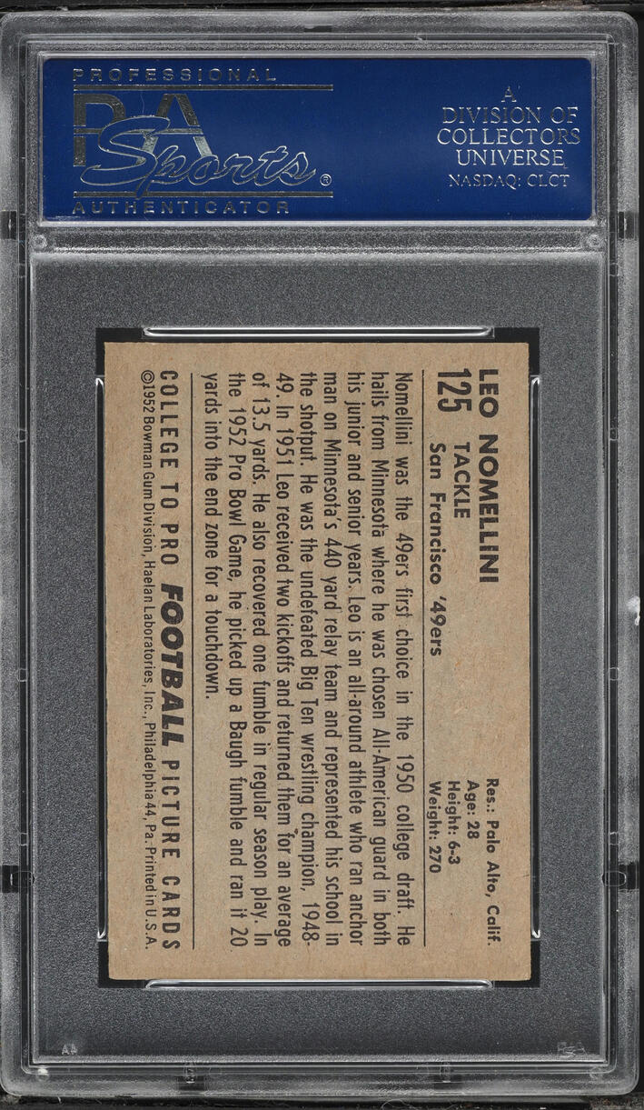 1952 Bowman Small Leo Nomellini #125 PSA 7 NRMT