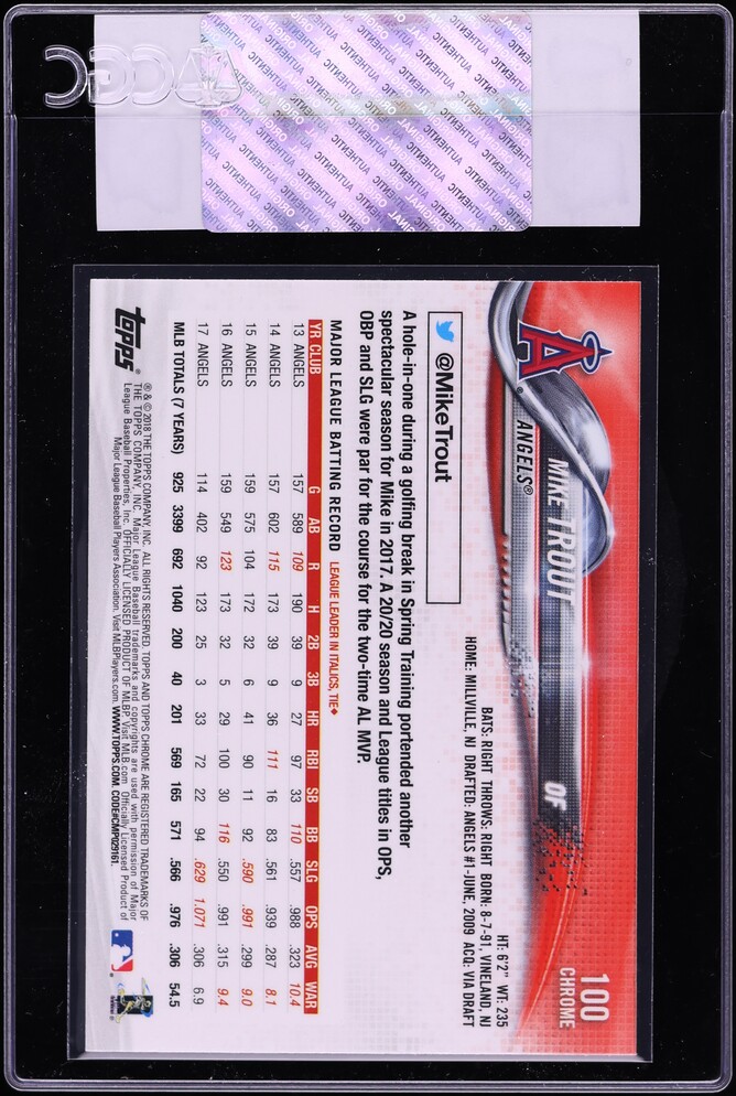 2018 Topps Chrome Refractor Mike Trout #100 CGC AUTH