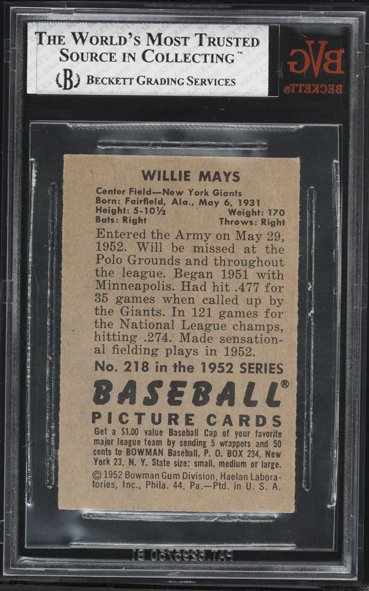 1952 Bowman Willie Mays #218 BVG 4 VGEX