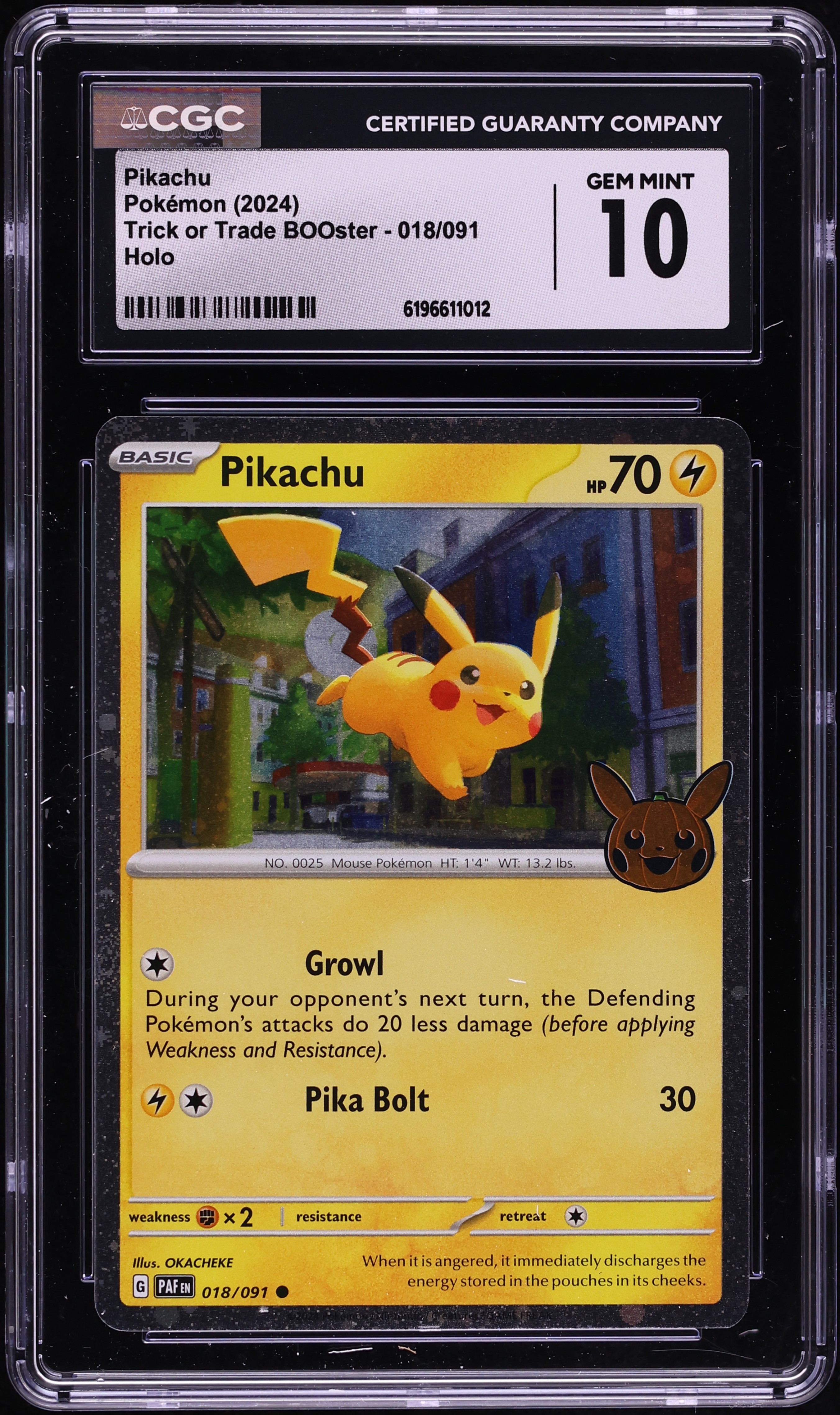 2024 Pokemon Scarlet & Violet Trick Or Trade BOOster Holo Pikachu #18 CGC 10 GEM MINT