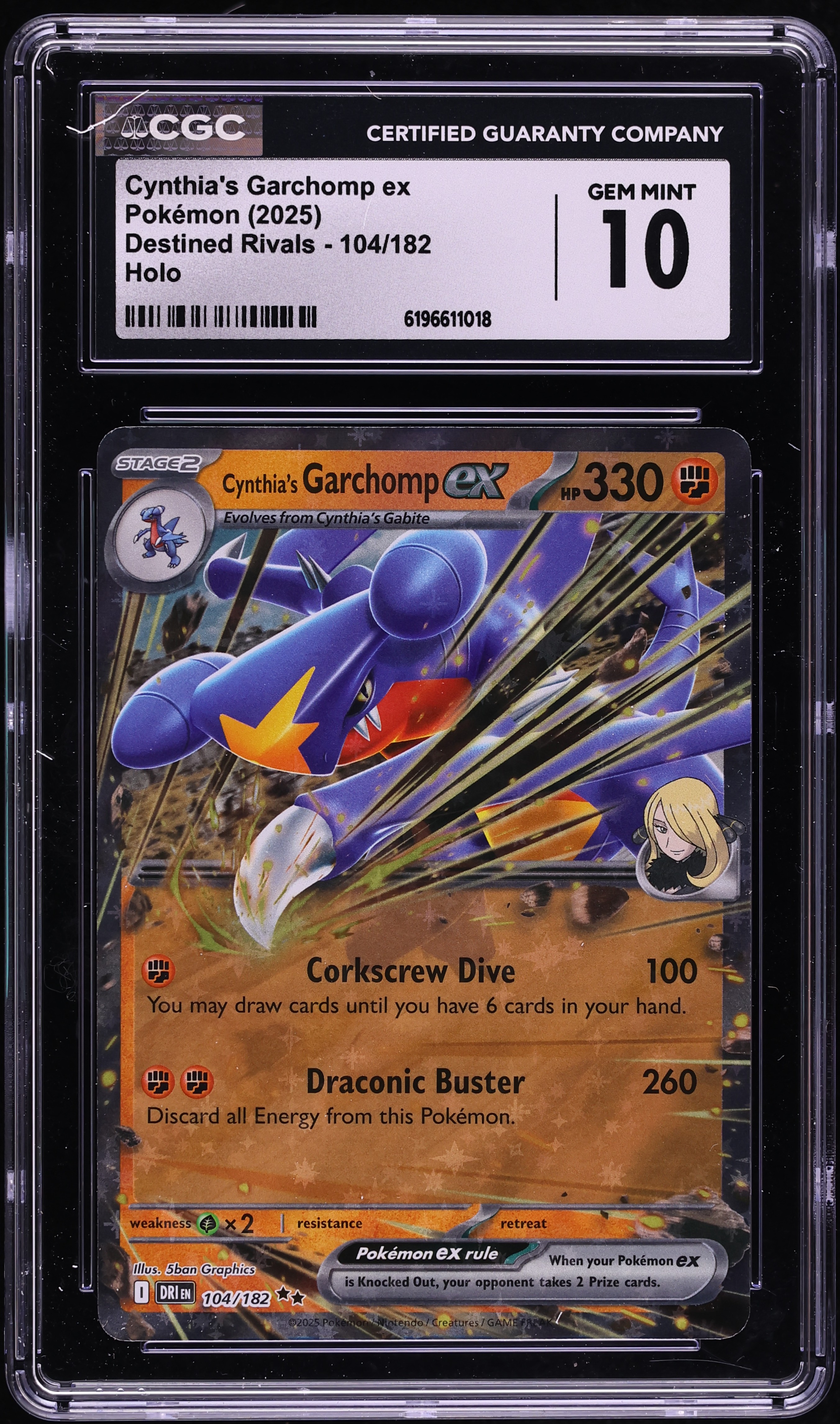 2025 Pokemon Scarlet & Violet Destined Rivals Holo Cynthia's Garchomp ex #104 CGC 10 GEM MINT