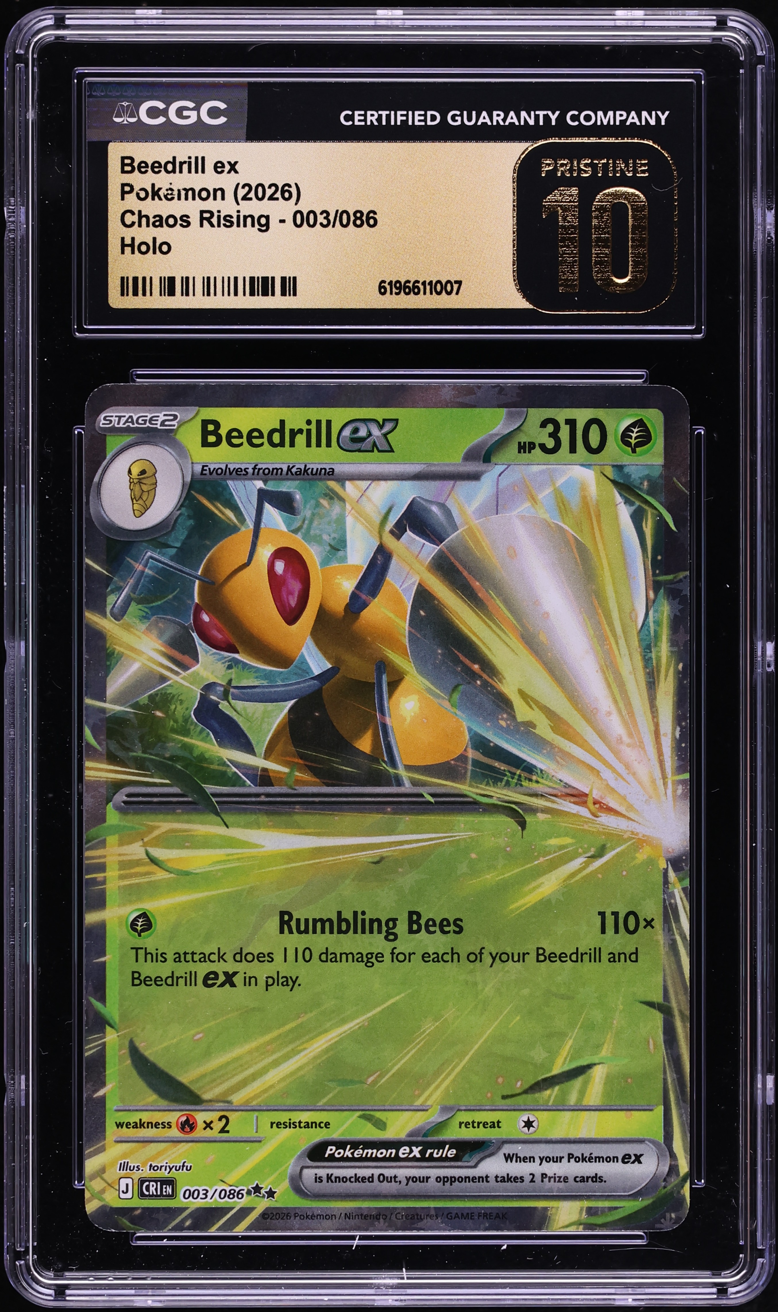 2026 Pokemon Mega Evolution Chaos Rising Holo Beedrill ex #3 CGC 10 PRISTINE