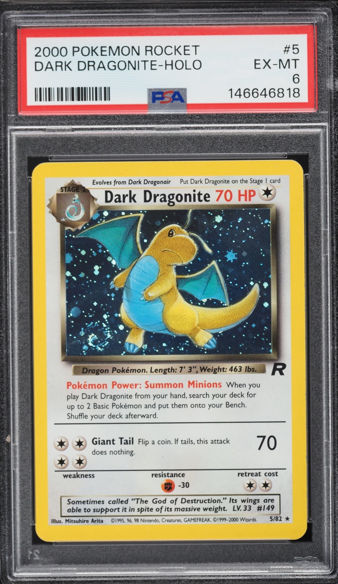 2000 Pokemon Team Rocket Holo Dark Dragonite #5 PSA 6 EXMT