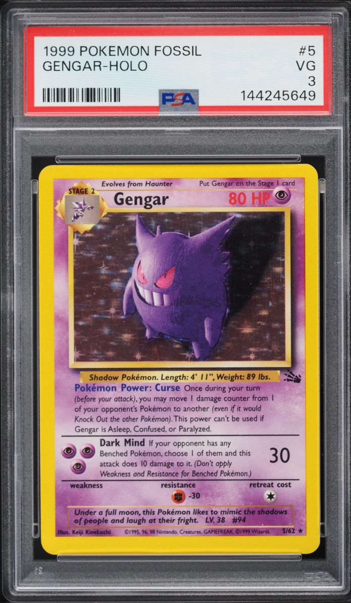 1999 Pokemon Fossil Holo Gengar #5 PSA 3 VG