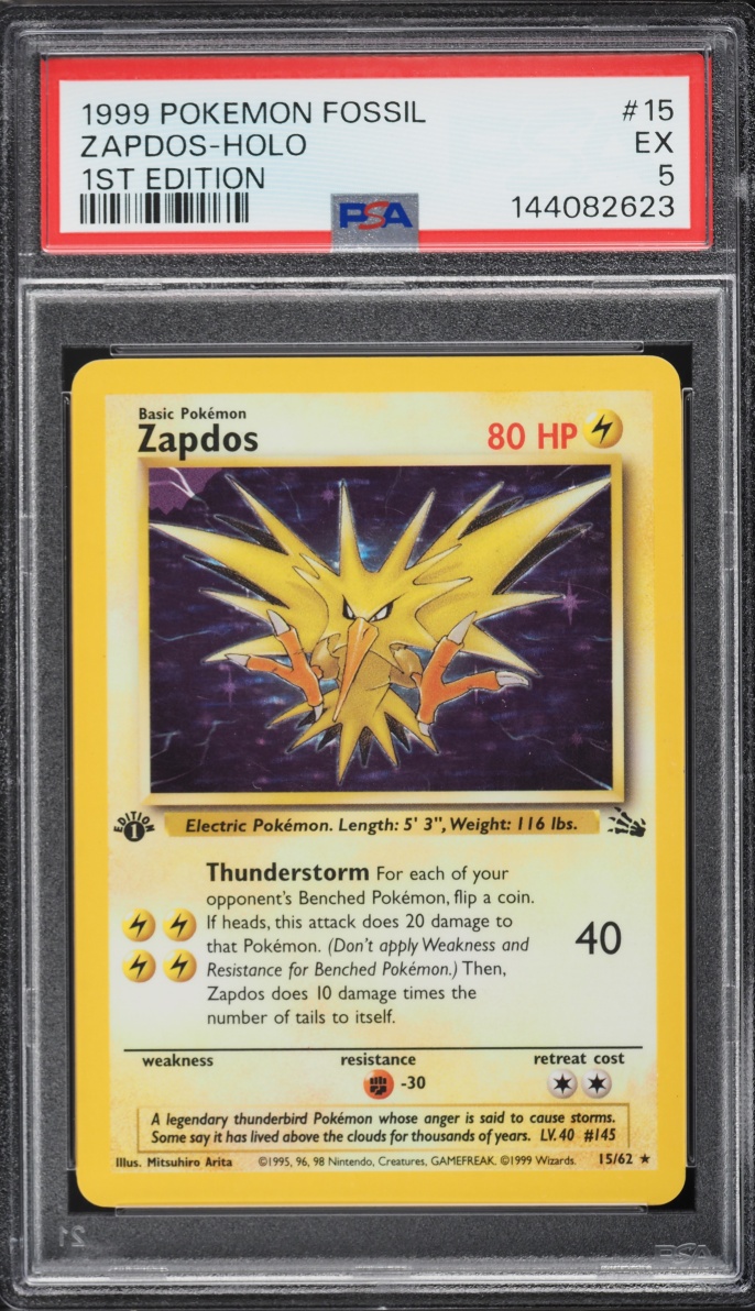 1999 Pokemon Fossil 1st Edition Holo Zapdos #15 PSA 5 EX