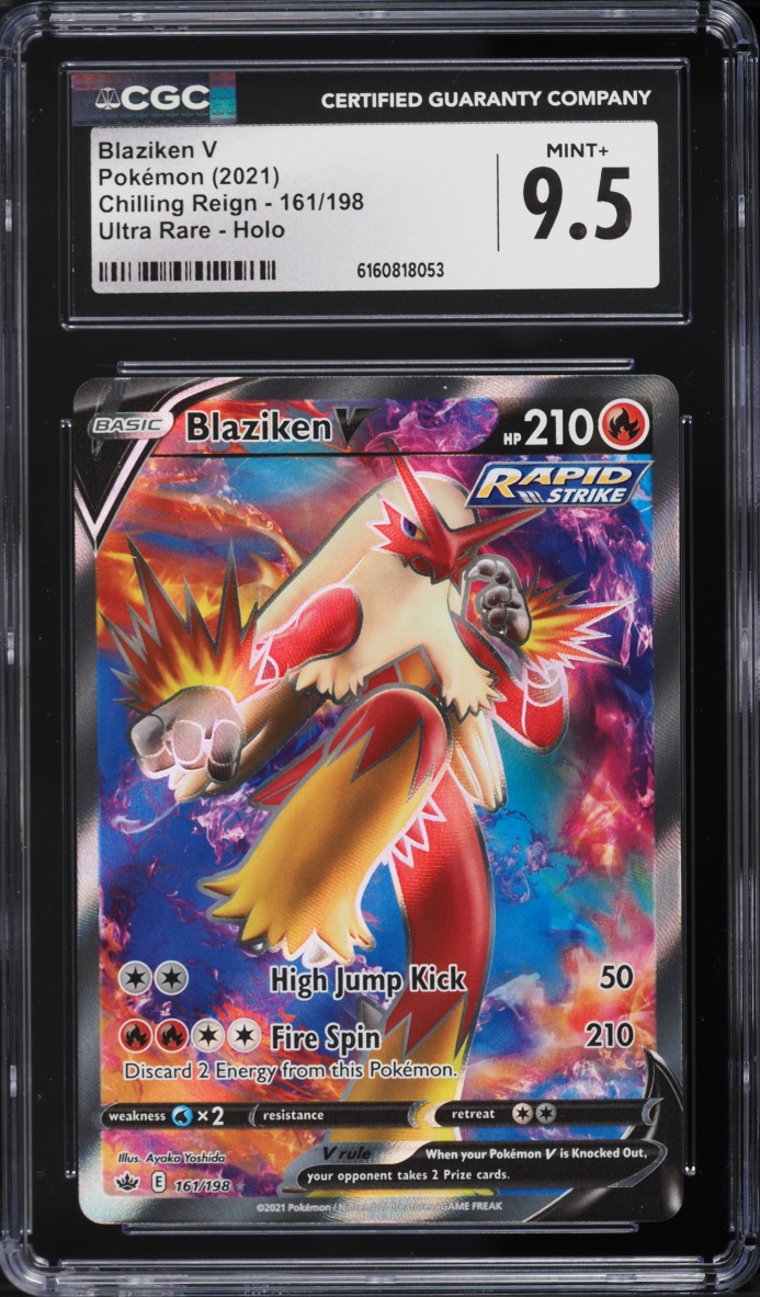 2021 Pokemon Sword & Shield Chilling Reign Full Art Blaziken V #161 CGC 9.5 MINT+