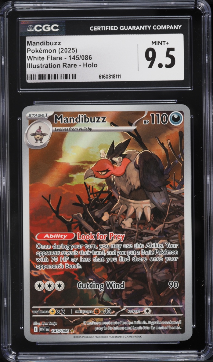 2025 Pokemon Scarlet & Violet White Flare IR Mandibuzz #145 CGC 9.5 MINT+