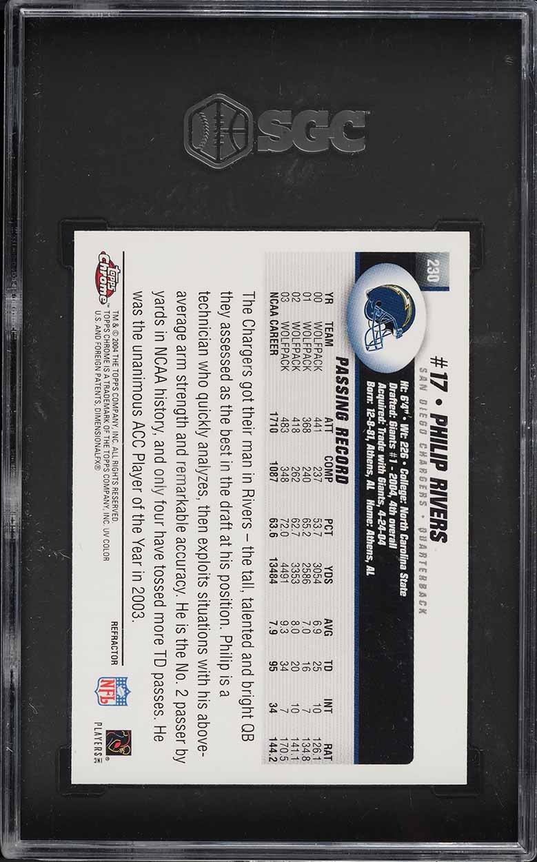 2004 Topps Chrome Refractor Philip Rivers ROOKIE #230 SGC 9 MINT