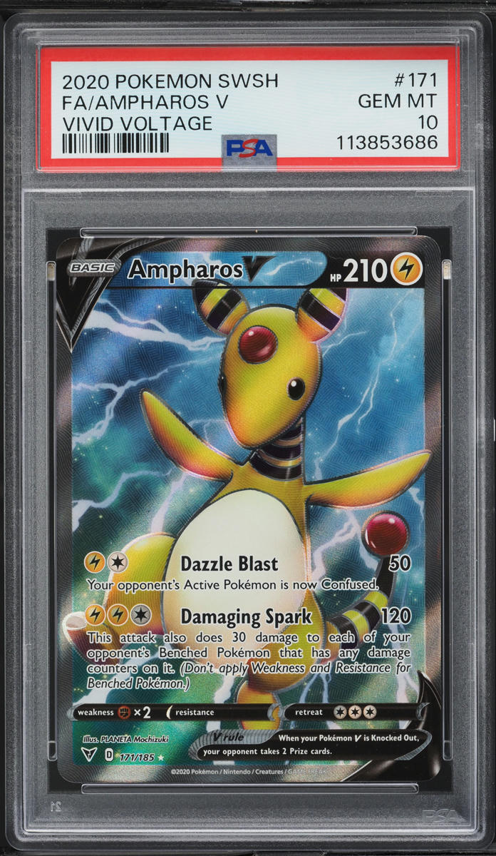 2020 Pokemon SWSH Vivid Voltage Full Art Ampharos V #171 PSA 10 GEM MINT