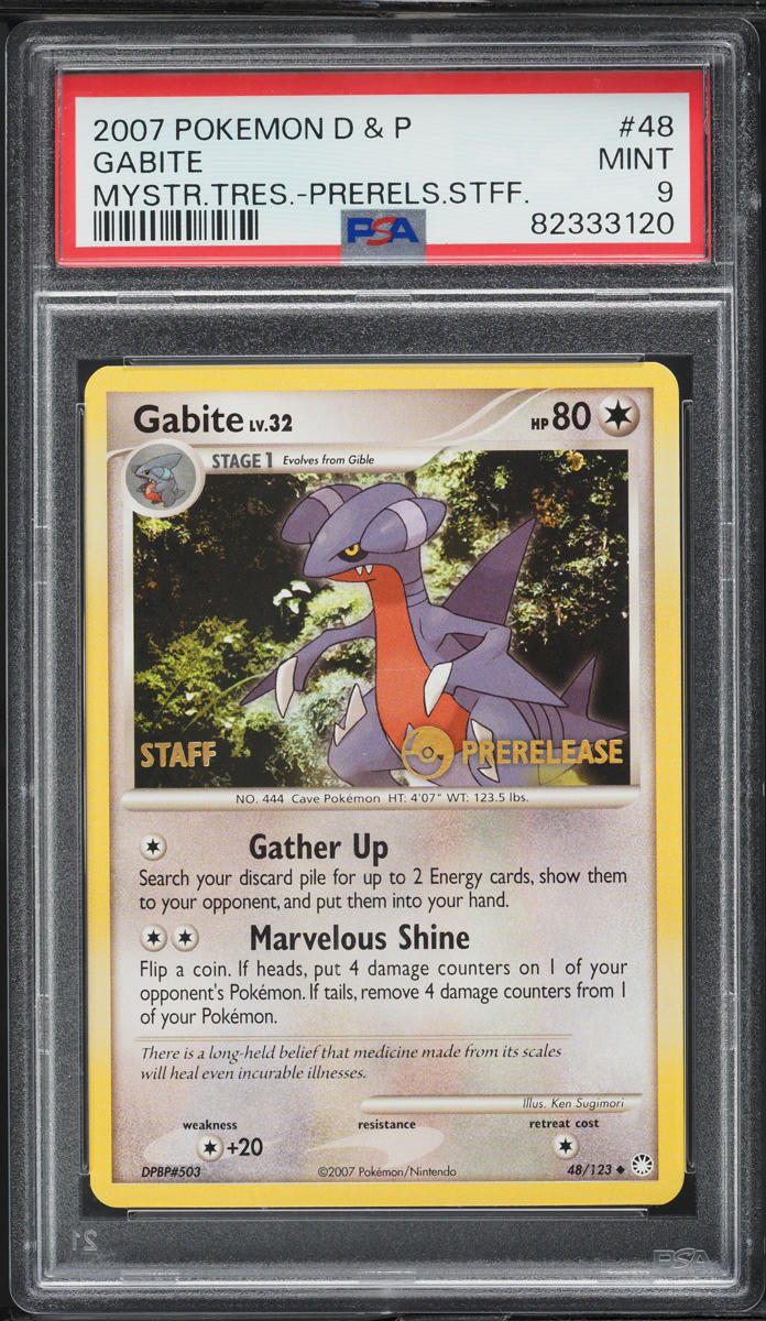 2007 Pokemon Diamond & Pearl Mysterious Treasures Prerelease Staff Gabite PSA 9