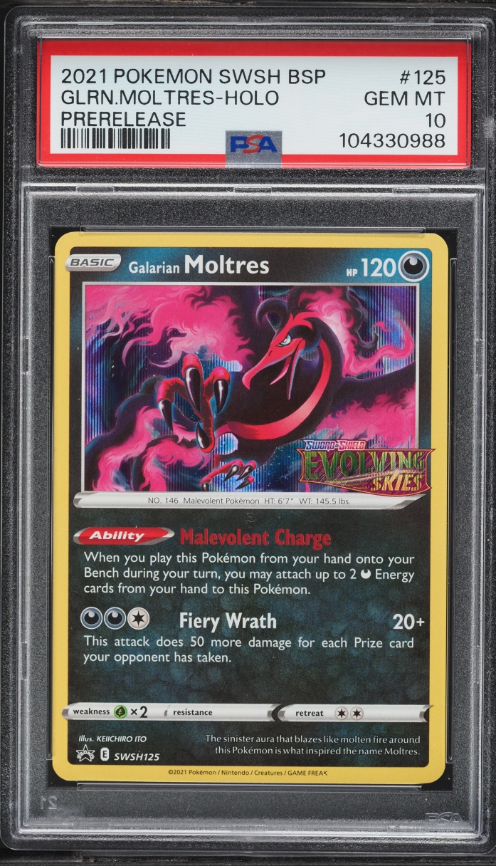 2021 Pokemon Sword & Shield Promo Prerelease Holo Galarian Moltres #125 PSA 10 GEM MINT