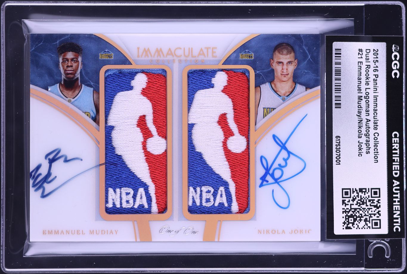 2015 Immaculate Collection Emmanuel Mudiay Nikola Jokic RC NBA LOGOMAN PATCH AUTO 1/1 CGC AUTH