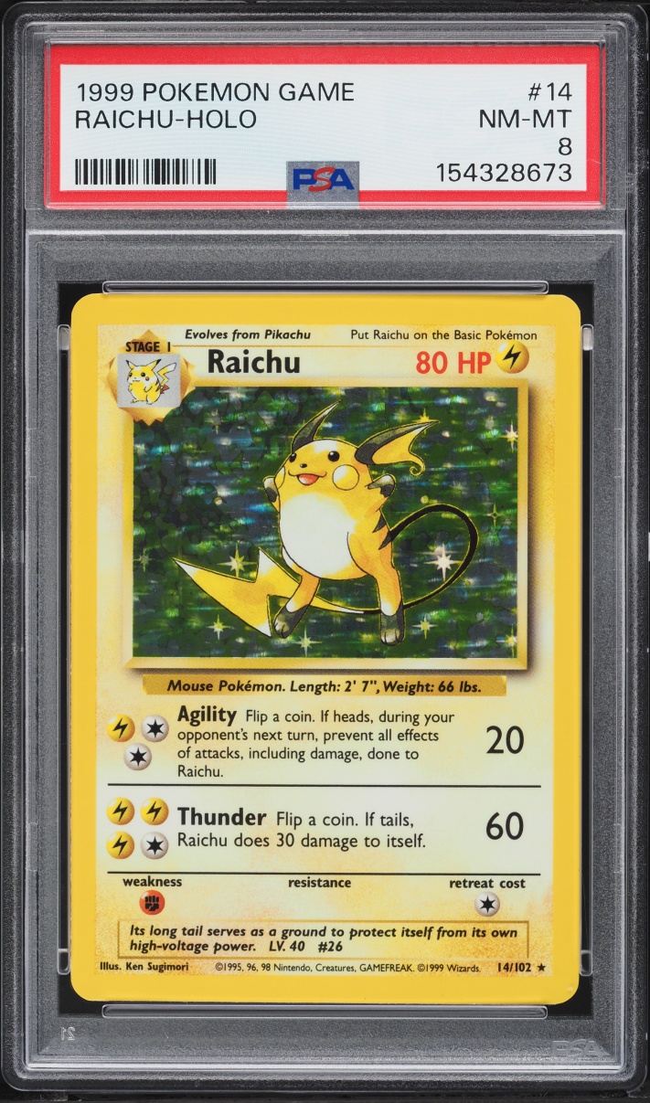1999 Pokemon Base Set Holo Raichu #14 PSA 8 NM-MT