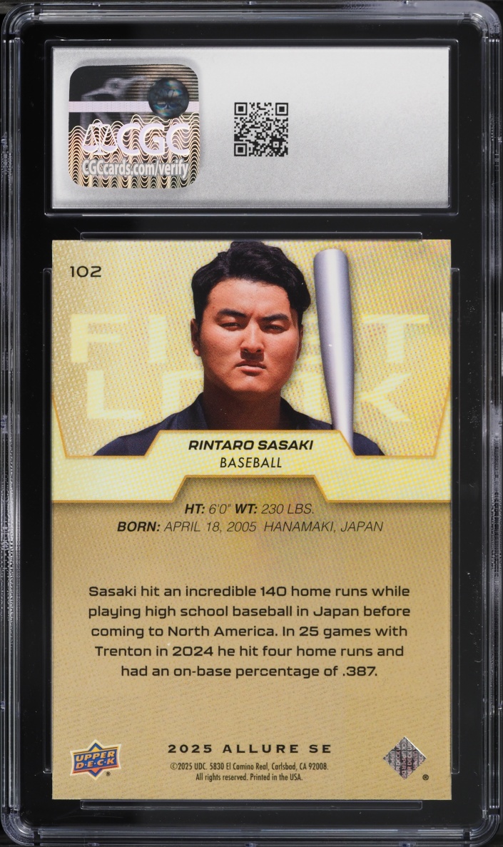 2025 Upper Deck Allure SE Rintaro Sasaki ROOKIE #102 CGC 9 MINT
