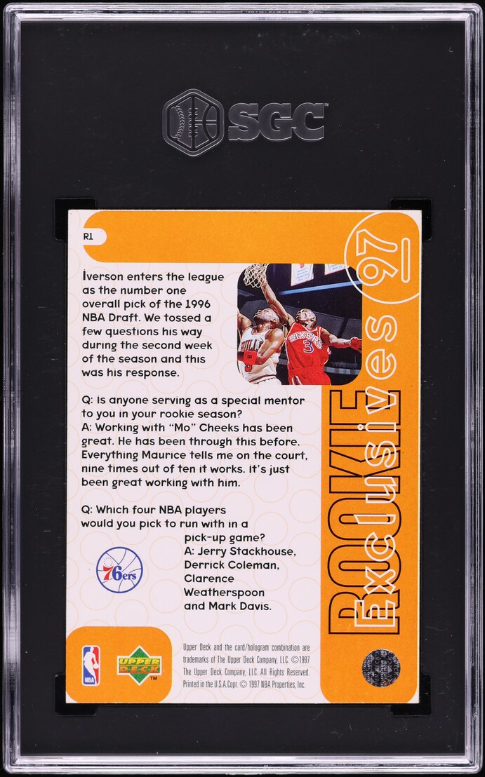 1996 Upper Deck Exclusives Allen Iverson ROOKIE #R1 SGC 9 MINT