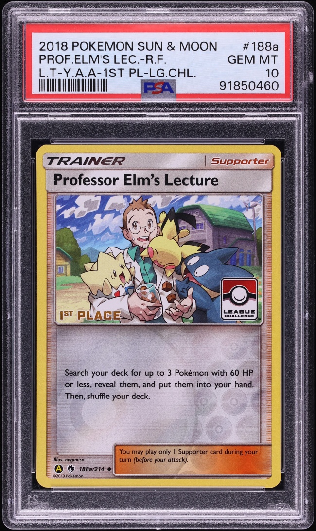 2018 Pokemon SM Lost Thunder 1st Place Reverse Holo Professor Elm's Lecture #188a PSA 10 GEM