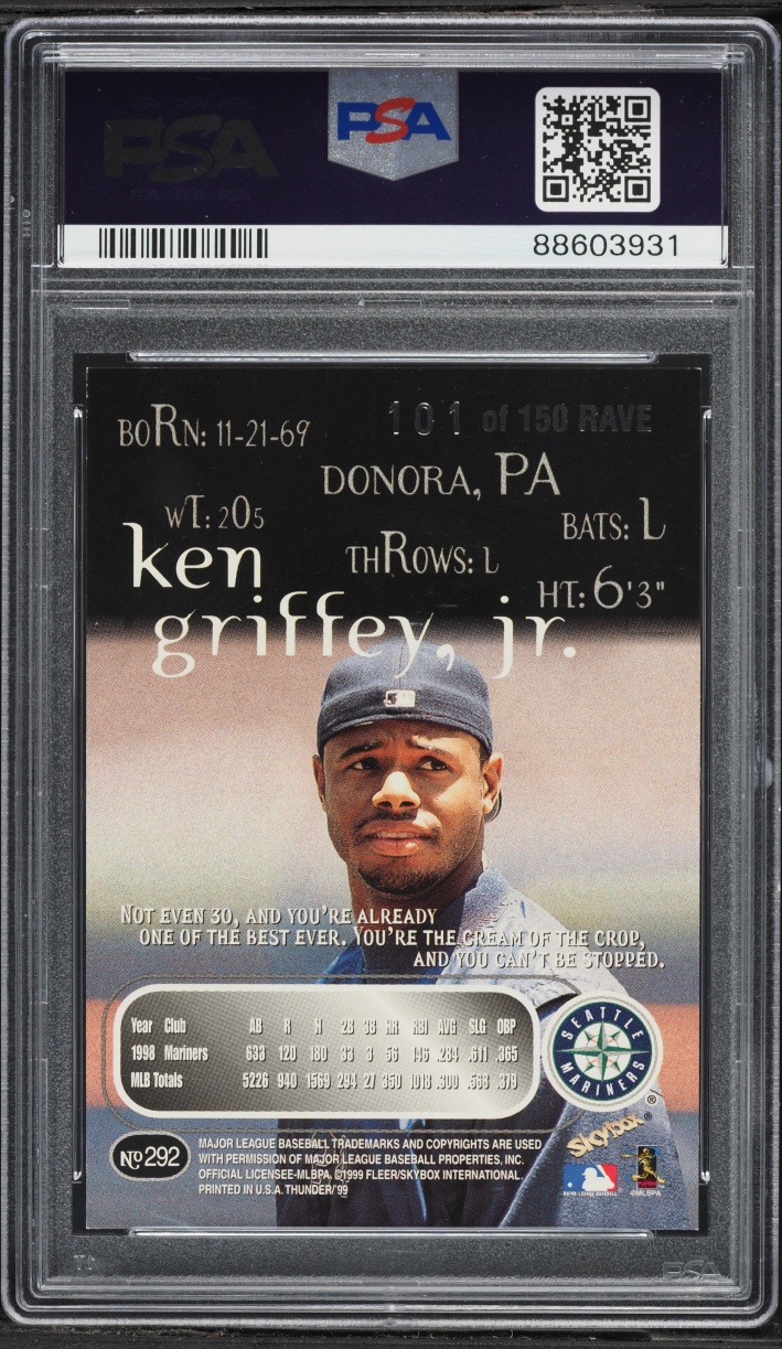 1999 Skybox Thunder Rave Ken Griffey Jr. /150 #292 PSA 8 NM-MT