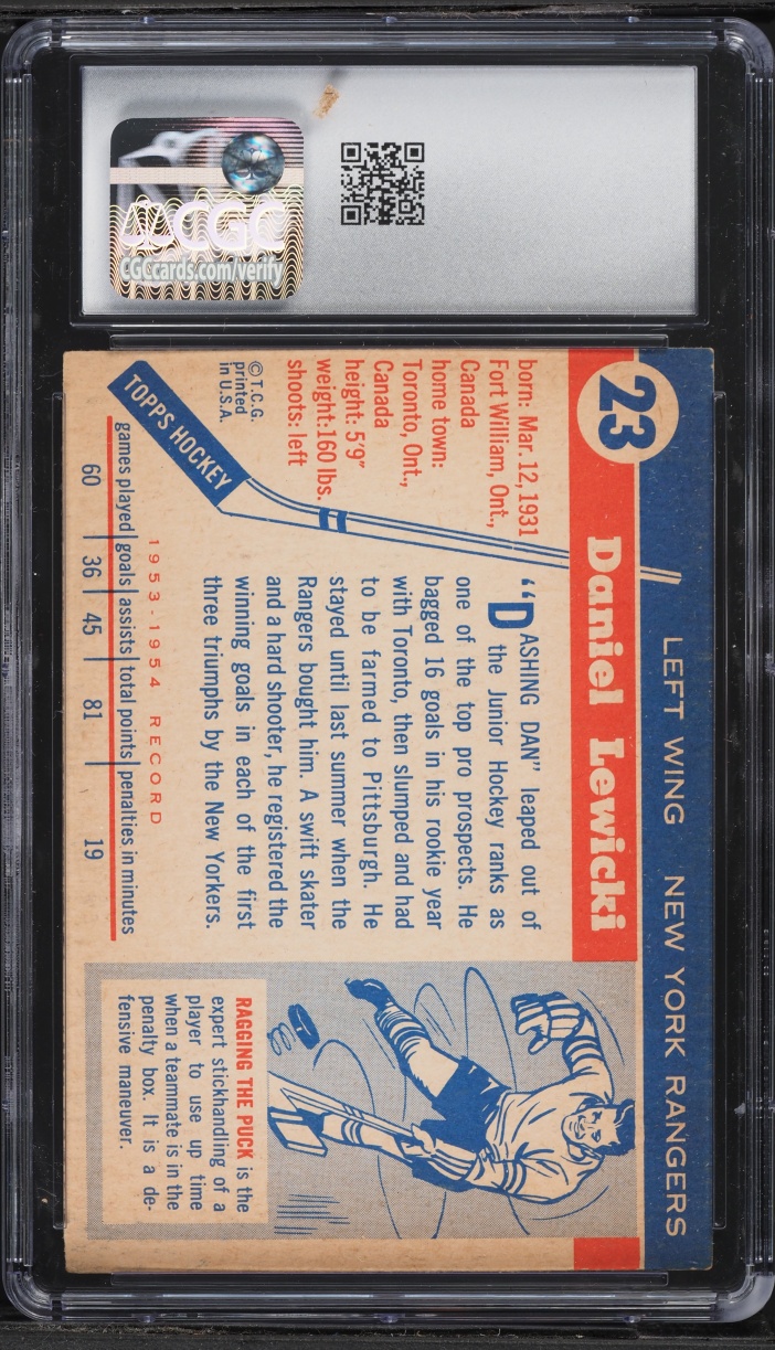1954 Topps Hockey Danny Lewicki #23 CGC 5.5 EX+