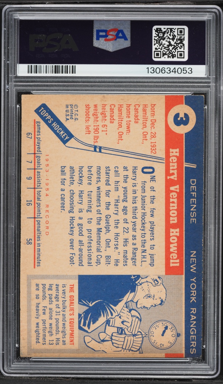 1954 Topps Hockey Harry Howell #3 PSA 4 VGEX