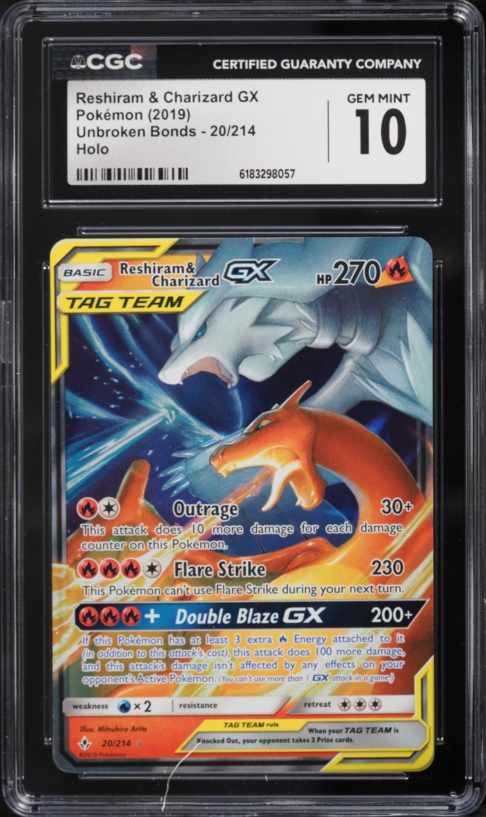 2019 Pokemon Sun & Moon Unbroken Bonds Holo Reshiram & Charizard GX #20 CGC 10 GEM MINT