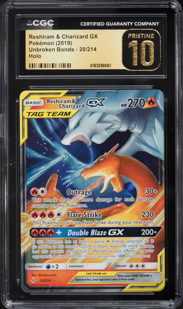 2019 Pokemon Sun & Moon Unbroken Bonds Holo Reshiram & Charizard GX #20 CGC 10 PRISTINE