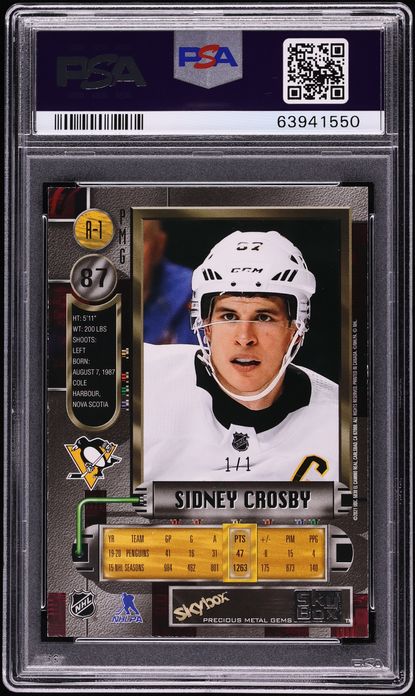 2020 Metal Universe Precious Metal Gems PMG Gold Sidney Crosby 1/1 #87 PSA 8 NM-MT
