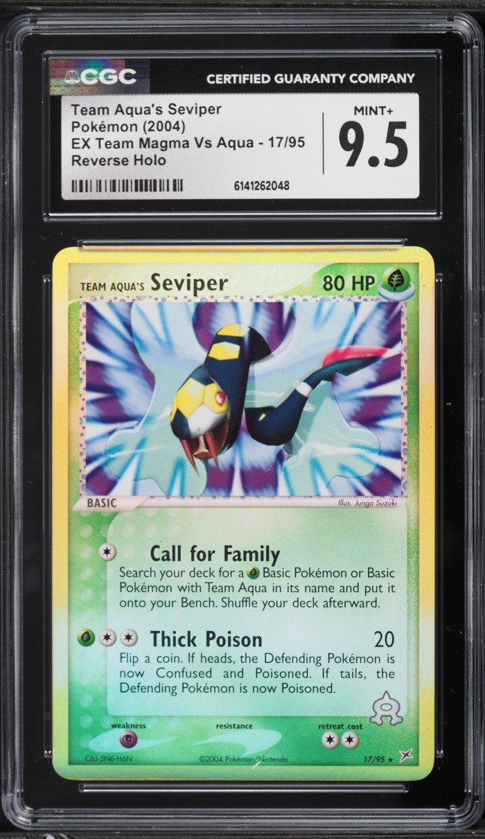 2004 Pokemon EX Team Magma Vs Aqua Reverse Holo Team Aqua's Seviper #17 CGC 9.5 MINT+