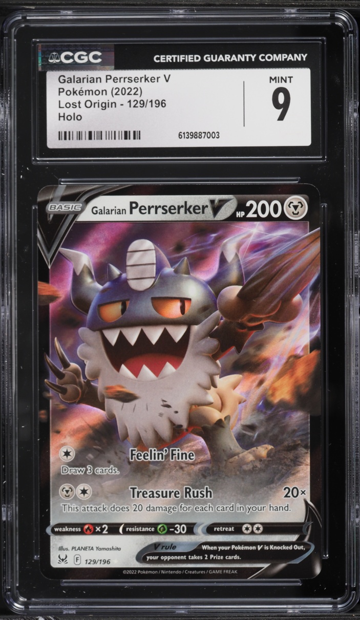 2022 Pokemon Sword & Shield Lost Origin Holo Galarian Perrserker V #129 CGC 9 MINT