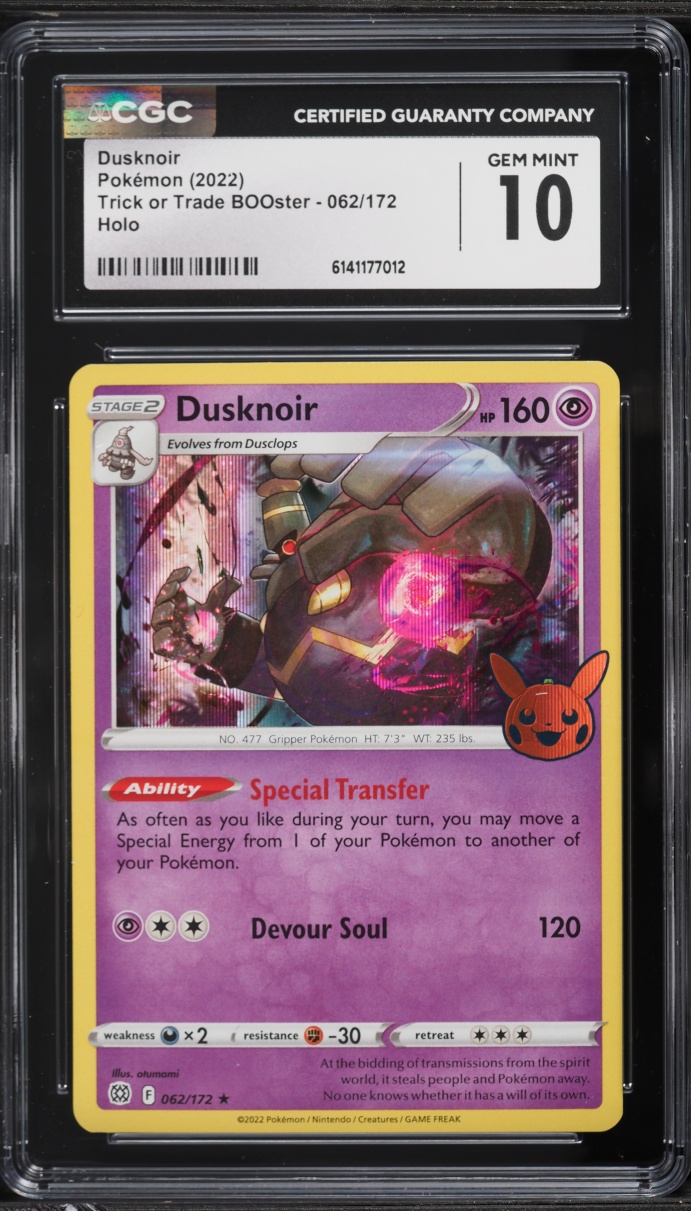 2022 Pokemon Scarlet & Violet Trick Or Trade BOOster Holo Dusknoir #062 CGC 10 GEM MINT