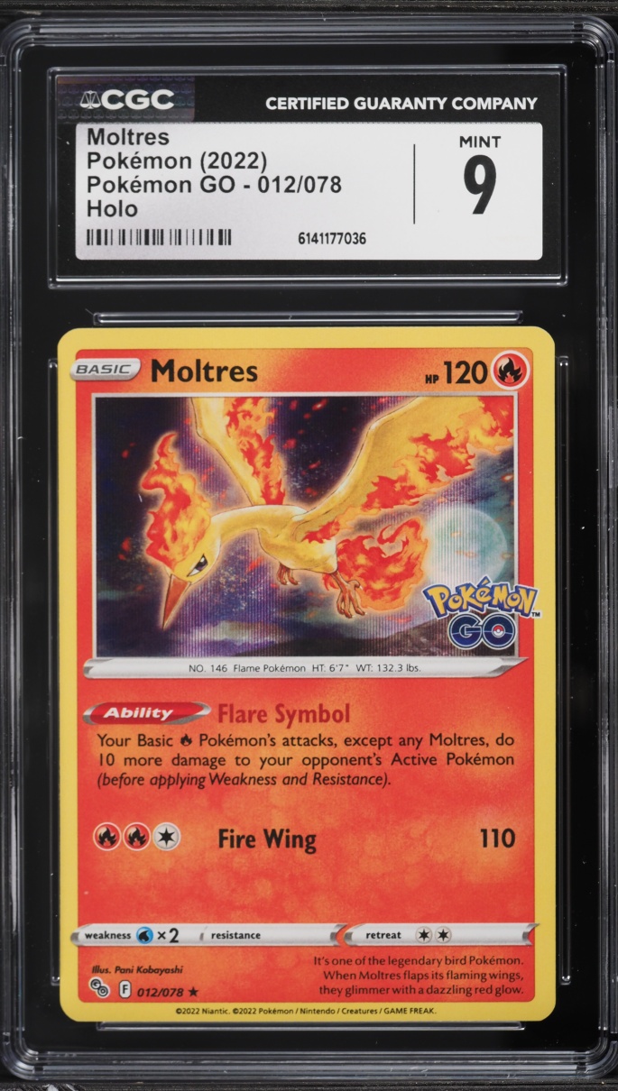 2022 Pokemon Sword & Shield Pokemon GO Holo Moltres #12 CGC 9 MINT