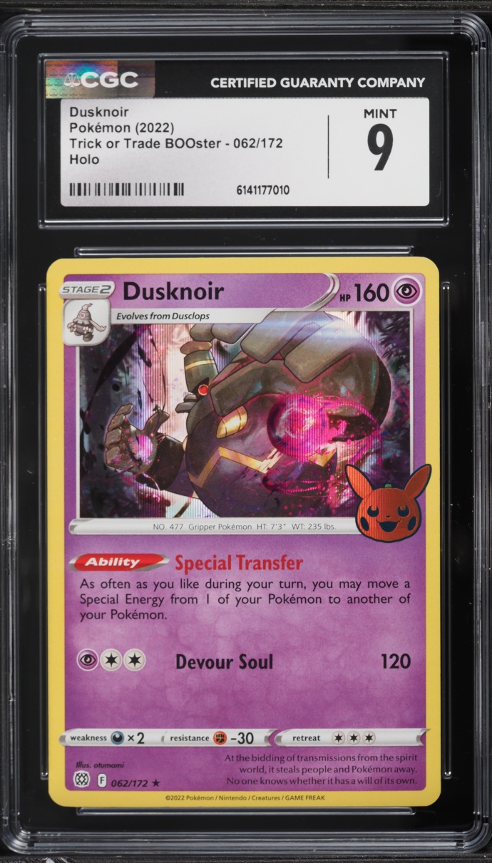 2022 Pokemon Scarlet & Violet Trick Or Trade BOOster Holo Dusknoir #062 CGC 9 MINT